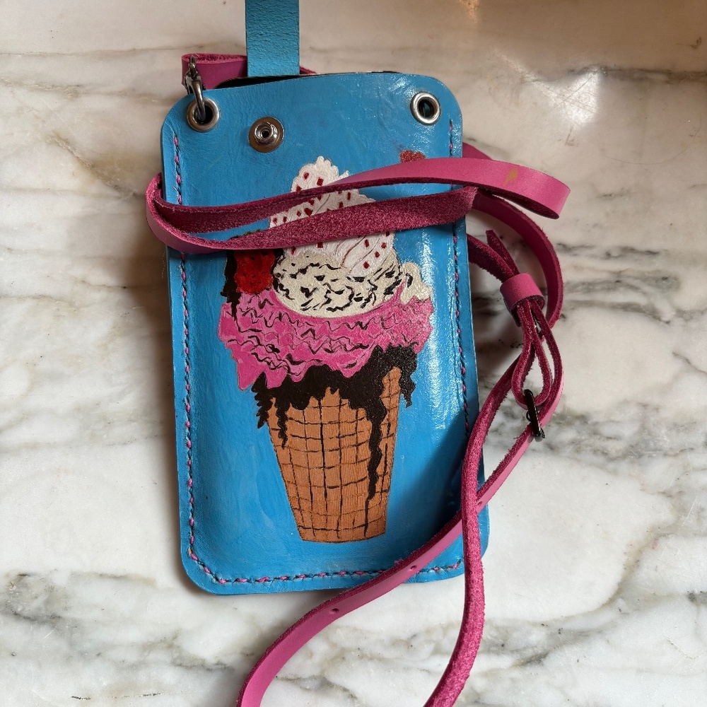 Leather cross body ice cream phone carrier
